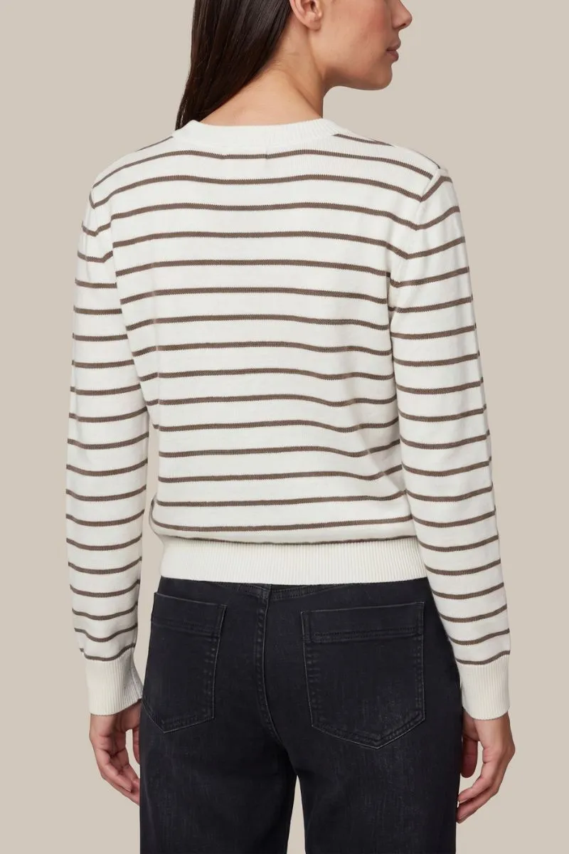 G-maxx Eibhlin Knitting Sweater, wollen trui in White/Dark Earth met fijne gebreide structuur
